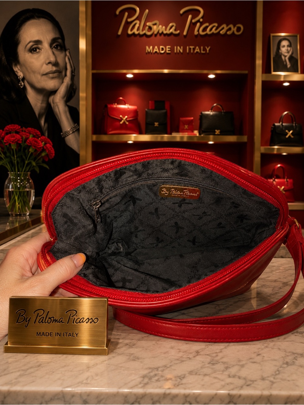 Paloma Picasso Red Leather Tote with Gold X Accents - Picture 4 of 4